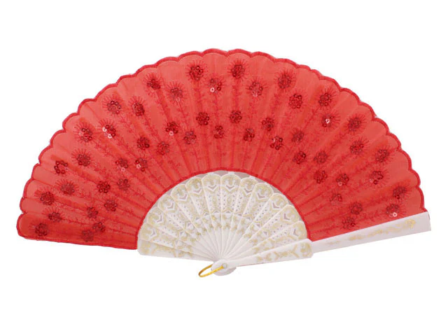 White Frame Sequins Fabric Fan - 9 in. - Image 4